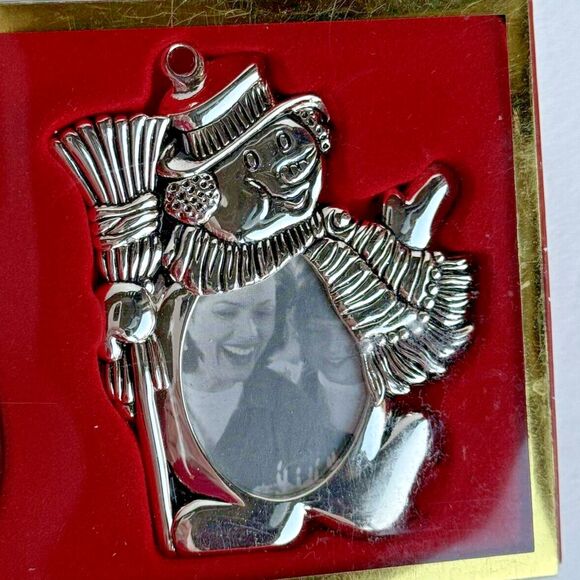 NEW Gorham Silver Plated Christmas Photo Frame Ornaments Red Ribbon Set of 3 - Picture 4 of 5